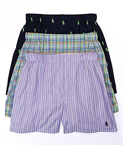 Polo Ralph Lauren Classic Woven Boxer 3-Pack, L, Blue Print Assorted