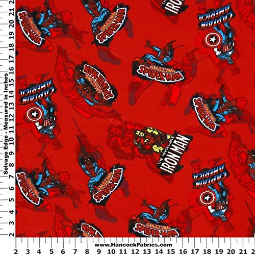 Marvel "Heroes Out of the Blue" Spider-Man, Iron Man & Captain America Flannel Fabric (Great for Quilting, Sewing, Craft Projects, Quilts, Throw Pillows & More) 1/2 Yard X 44" Wide