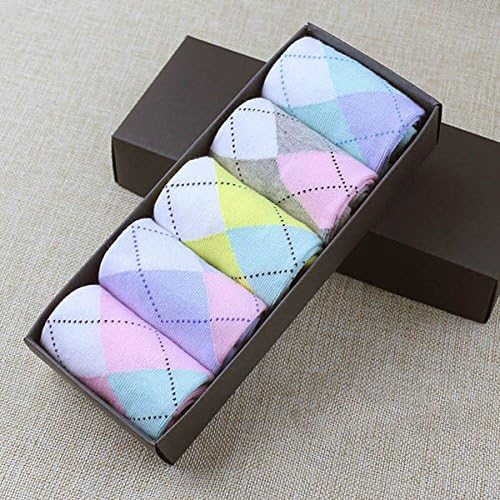 New! 5 Pairs Fashion Cute Print Lattice 100% Cotton High Ankle Socks for Women &amp; Girls