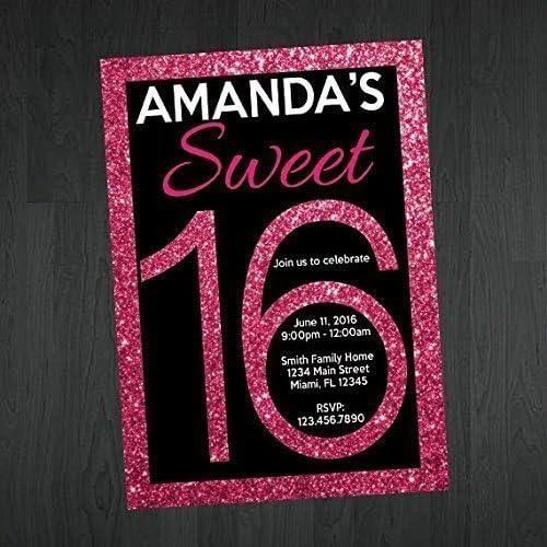 Sweet 16 Invitation - Glitter Sweet Sixteen Invitation - Birthday Invitation - Glitter Sweet 16 Invitation - 10 Print Package
