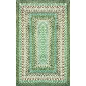 Braided Area Rug Cotton Fabric Cottage 8x10 Green Aqua