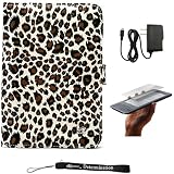 Leopard Print on Premium Nylon Flip Portfolio Protection Cover Case for Amazon Kindle 3 ( WiFi – 3rd Generation ) * Includes Anti Glare Screen Protector Guard + Includes a Home Wall Charger for Kindle 3