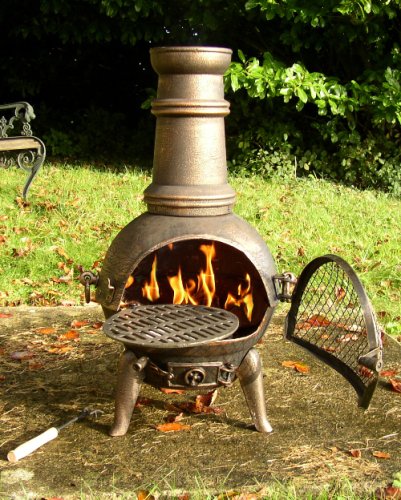 Quality Cast Iron Chimenea BBQ with Swing out Grill Barbeque Chiminea Patio Heather=bronze