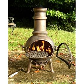 Quality Cast Iron Chimenea BBQ with Swing out Grill Barbeque Chiminea Patio Heather=bronze