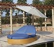 Solara Ocean Blue Double Chaise Lounge with Umbrella & 2 Drink Tables