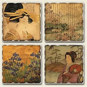 Geisha Garden Assorted Tumbled Stone Coaster Set by AbsorbaStone
