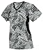 G Med Women's Printed Knit Side Panel V Neck 2 Pockets Fashion Scrub Top