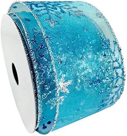 Holiday Ribbon with Glitter 2.5 Inches 8 Yards Wired (Blue Snowflakes)