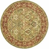 Safavieh Persian Legend Collection PL819B Handmade Green and Rust New Zealand Wool Round Area Rug, 3-Feet 6-Inch Round