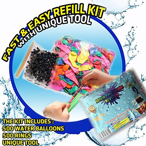Water Balloon Refill Kit-For Any Bunch of Balloons-500 Balloons Pack Including 500 Bands and a Tool for an Ultimate Fun to Carry On-Refill New Balloons on the Same Bunches of Straws Again in 3 Steps