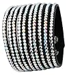Bling 10 Row Leather Aurora Borealis Crystal Thick Cuff Bracelet with Double Snap Closing