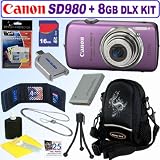 Canon PowerShot SD980IS 12MP Digital Camera (Purple) + 8GB Deluxe Accessory Kit