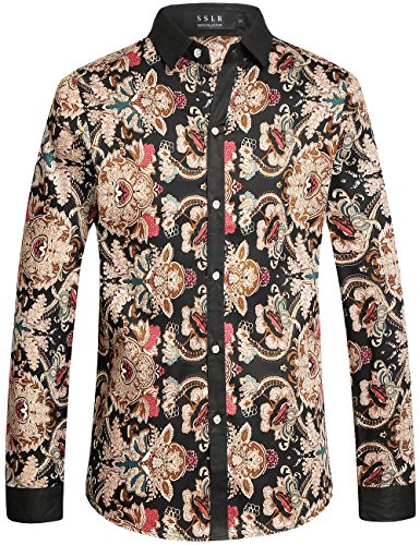 Sslr men s vintage printed long sleeve shirt (large, bl…