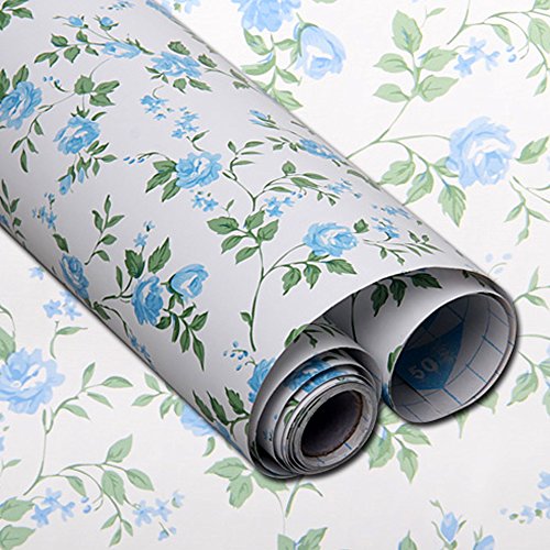 iHappy Self-Adhesive Shelf Liner Drawer Paper,17x78 Inches, Blue Rose