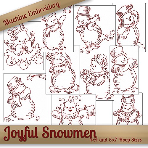 Redwork Joyful Snowmen Embroidery Machine Designs on CD – Multiformat