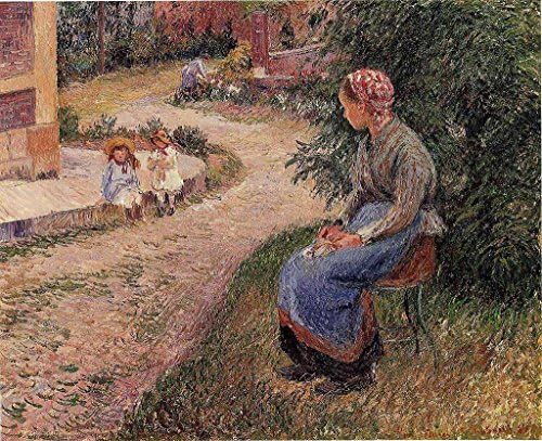 A Servant Seated in the Garden at Eragny happy time Modern Abstract Oil Painting on Canvas Stretched Framed without Wooden Frame wholesale by STOREOUTLETlike