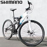 Mountain Bike Black White Shimano Dual Suspension 18 Speed 26 Inch