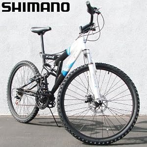 Mountain Bike Black White Shimano Dual Suspension 18 Speed 26 Inch