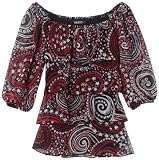 Amy Byer Girls 7-16 Triple Tier Chiffon Top,Red Print,X-Large