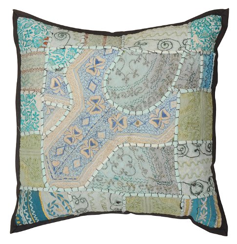 Imagen 2 de Cojín de algodón Cubre con tamaño de Patch Work & Embroidery 16 x 16 pulgadas Juego de 2 piezas