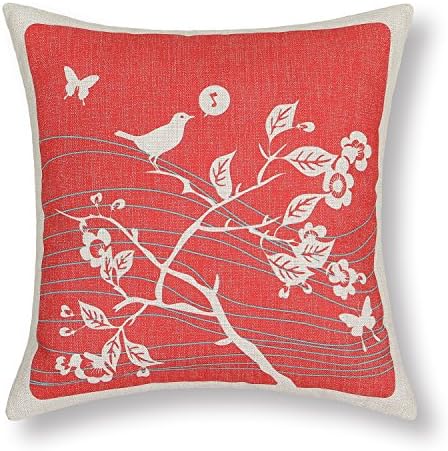 Euphoria Home Decorative Cushion Covers Pillows Shell Cotton Linen Blend Butterlies Bird Singing in The Tree 18" X 18"