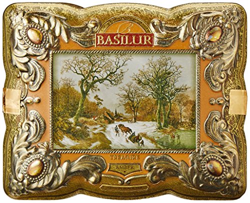 Basilur Gourmet Gift Tea Tin Box 100% Pure Ceylon Black Leaf Tea Rosehip and Orange Peel Amber 100 G