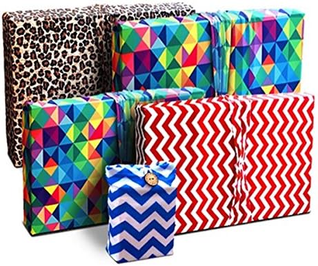 Gift Wrap Pack - Stretchy Fabric, Reusable and Eco Friendly - Celebration (4 Medium, 1 Gift Card Holder with 1 Gift Tag) Can Be Used As 8 Gift Bags Too!