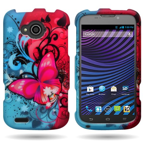CoverON® Slim Hard Case for ZTE Reef N810 with Cover Removal Tool - (Pink Blue Butterfly)