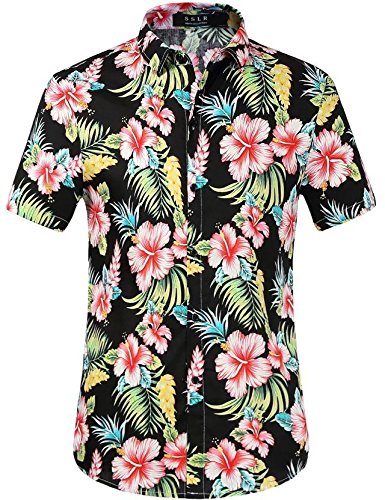 SSLR Men's Straight Fit Short Sleeve All Over Floral Prints Shirts