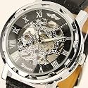 ESS - Herrenuhr - mechanische Uhr - Leder armbanduhr - silbern & schwarz - WM090