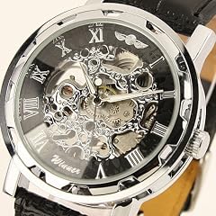 ESS - Herrenuhr - mechanische Uhr - Leder armbanduhr - silbern & schwarz - WM090