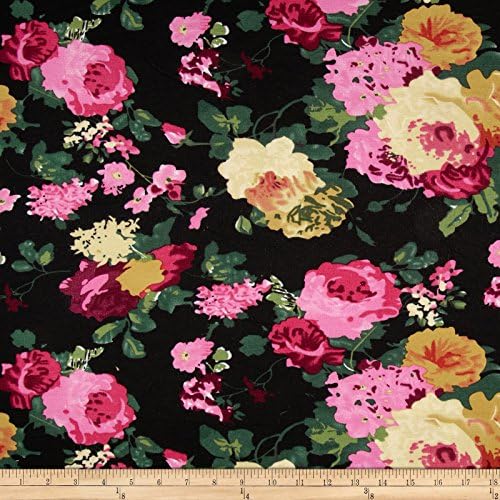 Stretch Ponte de Roma Knit Floral Black/Fuschia/Yellow Fabric