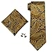 Landisun SILK Paisleys Mens SILK Tie Set: Necktie+Hanky+Cufflinks 651 Gold Black, 3.25