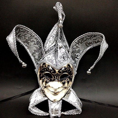 [Jester Mask] Bright Silver Full Face The Fool Joker Mask Venetian For Masquerade / Perfomer /Party/Mardi Gras / Wall Hanging Decoration/Royal Count Theater