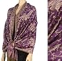 70" x 28" Double Layer Jacquard Paisley Pashmina Shawl / Wrap / Stole - Purple / Champagne