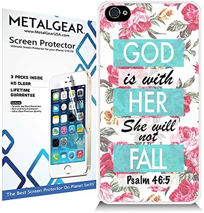 iPhone 5c Cell Phone Covers &amp; Screen Protectors 2pc COMBO - Direct Print Bible Verse, Christian Quote - UV Print Technology - Not A Sticker - Full Coverage Back Hard Case &amp; Front Screen Protector (PSALM 46:5 Floral)