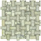Basketweave light travertine tumbled 12 x 12 mesh backed sheet