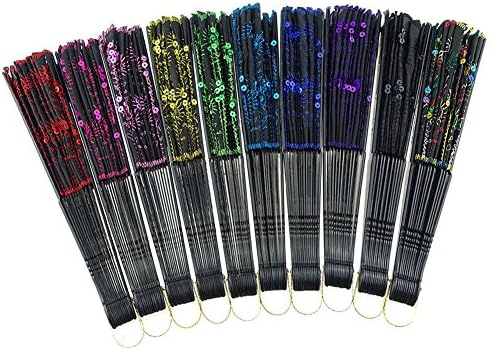 COLORFUL EMBROIDERED FLOWER PATTERN FABRIC FOLDING HANDHELD HAND FAN Hand-crafted,10pcs Mixed Colors
