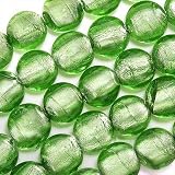 Murano Style Lampwork Glass Foil 12mm Round Beads Lime Green /14 Inch