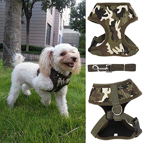 Rugeme Soft Mesh Non Pulling Puppy Harness with Leash Set With BONUS FREE LEASH! (Halloween Sale) (Medium, Camouflage)