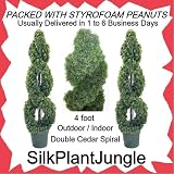 1 lot of 2 Artificial Outdoor Indoor Potted 4 foot Double Cedar Twisting Spiral Topiary Tree Plants packed in peanuts