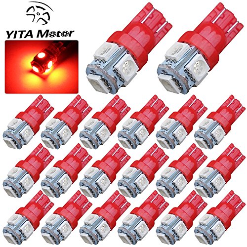 YITAMOTOR 20 X T10 Wedge 5-SMD 5050 Red LED Light bulbs W5W 2825 158 192 168 194