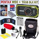 Pentax Optio W90 12.1 MP Waterproof Digital Camera (Pistachio Green) + 16GB Deluxe Accessory Kit