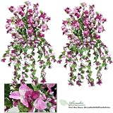 TWO 45" Artificial Bougainvillea Hanging Flower Bushes, with No Pot,