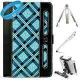 Blue Plaid Melrose Leather Protective Carrying Case with Accessory Slots for Creative ZiiO (8 GB, 16 GB) 7-Inch Android 2.2 Wireless Entertainment Tablet + Tablet Headrest Mounting + Executive White Stylus Pen with Laser Pointer and LED Light + Silver Metal Stand + SumacLife TM Wisdom*Courage Wristband