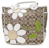 Coach Signature Bleecker Applique Flower Floral Shopper Bag Tote Khaki White