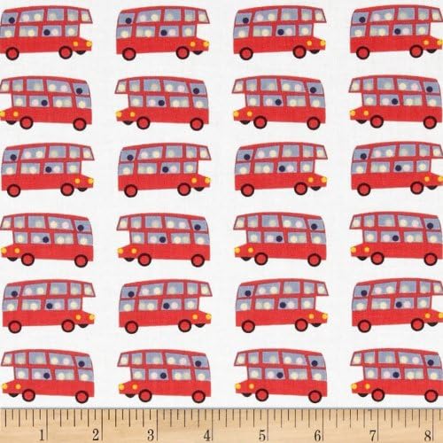 Dear Stella London Calling Double Decker Buses White Fabric