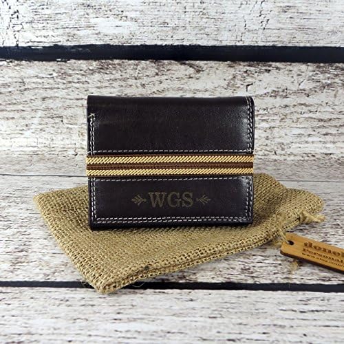 Leather Tri Fold Wallet Personalized with elastic closure