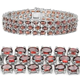 35.35 Carat Genuine Garnet Oval 3-Line Silver Bracelet by JewelzDirect