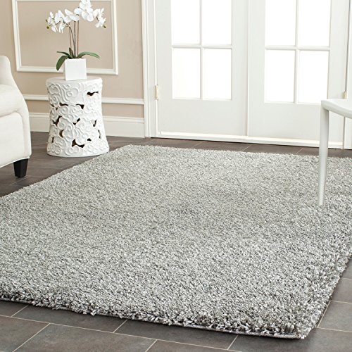 Viscose Silver Light Gray Shaggy Shag 5'x8' Area Rug Solid Color